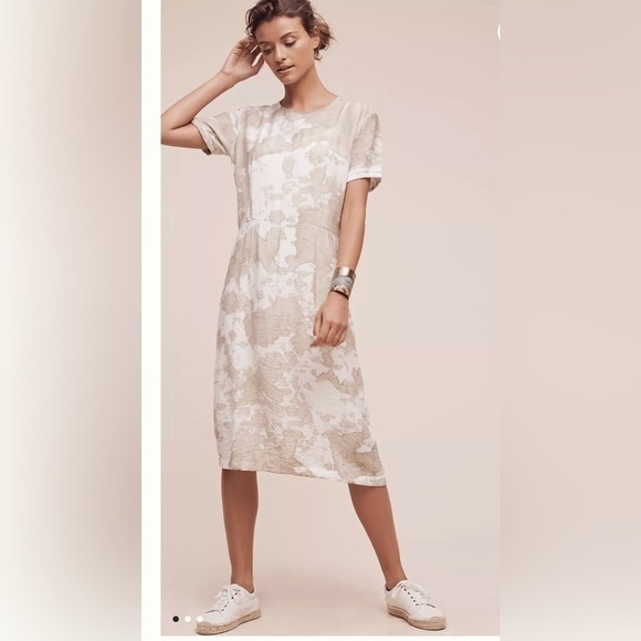 Anthropologie beige and cream Lacausa Gabardia Tie Back Dress - Picture 1 of 7